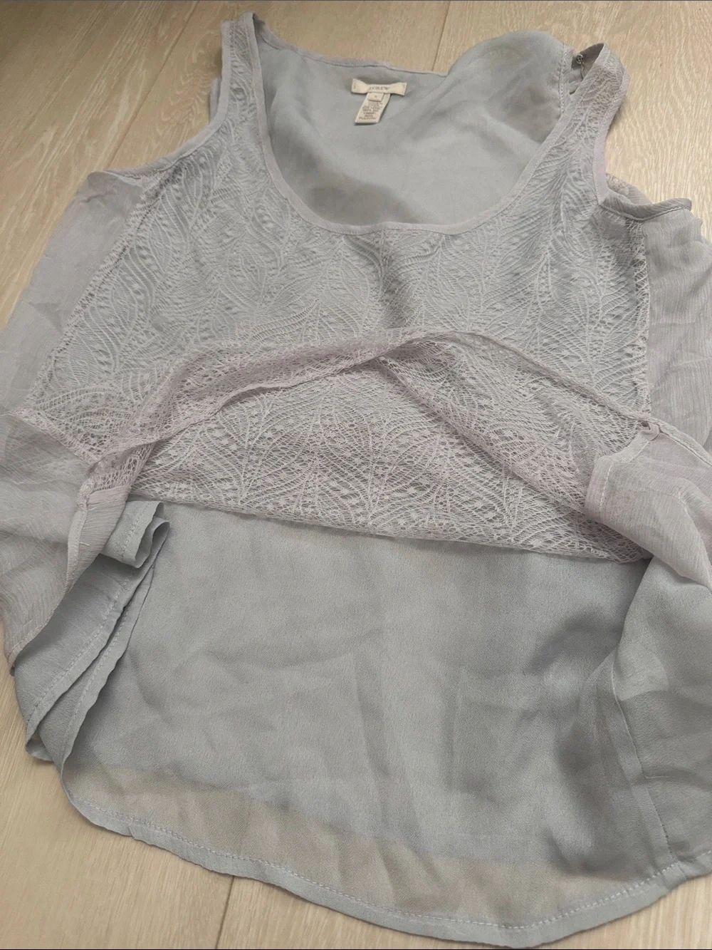 J. Crew Pale Gray Lace-Front Scoop Tank